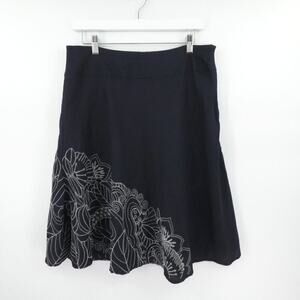 Flared Skirt Large Blue Floral Embroidery Ramie-Blend Modest Breezy